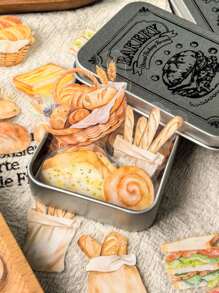 1 Packung mit 100 Stücke Vintage Mini Brot Sandwich Lebensmittelmuster PET Dekoration Aufkleber, Schulmaterial, Rückkehr zur Schule