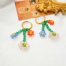 1 Pair Elegant Fashion Crystal Braided Beaded Flower Hoop Earrings, 18K Gold Plated Stainless Steel, Cute & Sweet Style For Women's Daily Wear