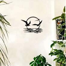 2D Flat Iron Sunrise And Seagulls Metal Wall Art. It Features A Circular Silhouette Design, Suiting Living Rooms, Bedrooms, Dining Areas, And Offices. It's An Elegant Home Decoration Gift Idea, Great For Home Adornment And Serves As The Perfect Room Decor.
