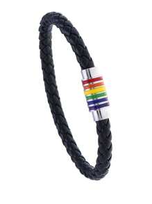 Halloween Black Skull PU Leather Braided Bracelet, Fashionable Punk Wristband, Unisex