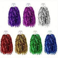2pcs Cheerleading Pom Poms With Colorful Fluffy Streamers (Red, Blue, Green, Purple, Gold, Silver), Lightweight & Durable, Suitable For Dance Performances, Square Dance, Basketball, Soccer, Sports Events, Team Sports, Cheering Props, Celebrations, Christmas, New Year, Party Decorations - Multicolor - View 2