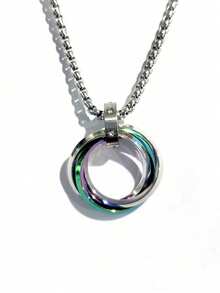 1pc Men's Titanium Steel Triple Circle Pendant Necklace, Titanium Steel Diamond Pendant Necklace, Casual Stylish Sweater Chain, - Multicolor - View 13