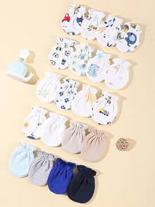 6双婴儿防抓手套，颜色随机，图案包括星星、大象、卡车和小熊。柔软亲肤，四季皆宜。新生儿适用。 - 彩色 - 查看 4