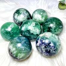1 Piece Selected Natural Snowflake Fluorite Crystal Ball - Green Blue Purple Bohemian Style Round Living Culture, Unique Christmas And Mother's Day Gift, Collectible Crystal, Snowflake Decoration, Holiday Gift, Elegant Design, Handcrafted, Decorative Sphere, Polished Treatment, Spiritual Decoration - 8-9cm - 查看 12