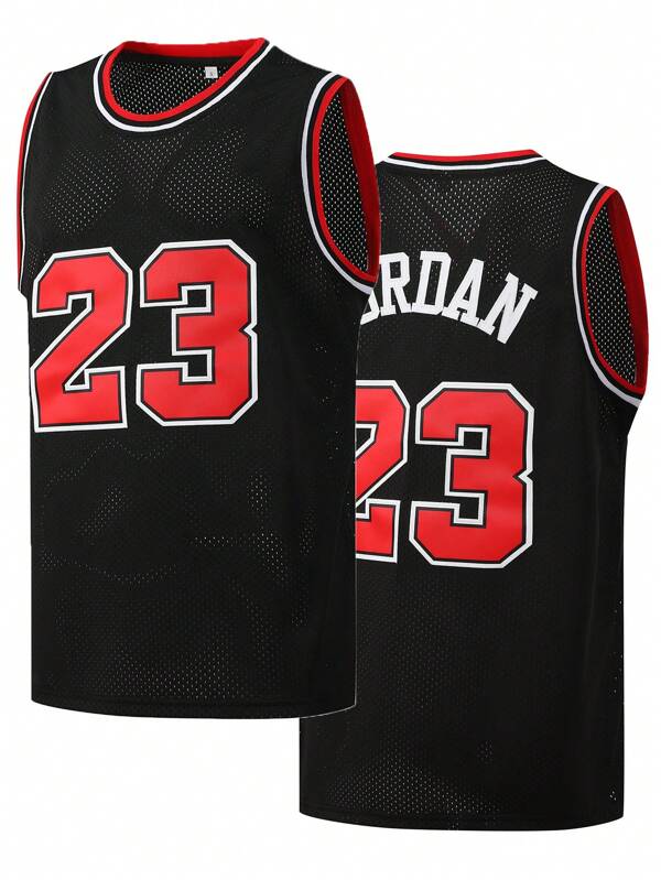 Herren Basketball Trikot Nummer 23, schwarze Farbe mit Stickerei, Sportsweste