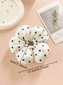 1 Stück Süßer Damen Stoff Polka Punkt Muster Flauschige Blumen Haargummi, gepunkteter Dutt Halter Haarband Accessoire, passend zu Kleidern, Freizeitoutfits, Haardekoration, Haargummi, Haaraccessoire, Haarzubehör, Scrunchie Haargummi