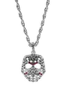 Vintage Rhinestone Decor Mask Pendant Necklace, Hip Hop Fashion Jewelry, European And American Style