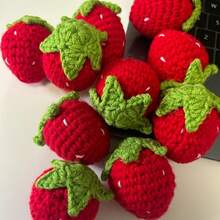 3/5/10/20/30pcs Handmade Crochet Red Strawberry Ornaments | Red And Green Knitted Wool Pendants, Suitable For Keychains, Phone Accessories And DIY Crafts - Perfect Birthday Gift Decor, Bag Charms, Playful Design, Fabric Texture, Crochet Accessories, Great For Thanksgiving - Red - View 4