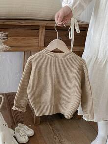 1pc Boys/Toddlers/Infants Khaki Solid Color Sweater, Children Casual Comfortable Knitted Pullover Long Sleeve, Suitable For Autumn/Winter