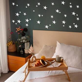 20 Pcs Stars Mirror Wall Stickers DIY Art Decorative Sticker Chic Self-Adhesive Party Decor For Mother's Day, Easter, St. Patrick's Day, And More! Perfect For Home, Living Room, Bedroom, Door, Shoe Cabinet, Wardrobe, Car DIY Art Decoration, Versatile Adhesive Decor | Shimmering Decor | Selfadhesive Design, Wall Stickers Home Decor