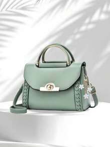 Borsa quadrata piccola da donna di colore unito, borsa a tracolla con manico superiore da donna, mini borsa a tracolla di moda, portafoglio da donna con decorazione fibbia