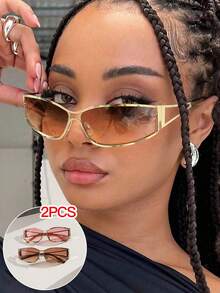 2 Pairs Y2K Metallic Frame Fashion Glasses For Women, Suitable For Music Festivals, Vacations, Parties And Holiday Gifts - Multicolor - View 12