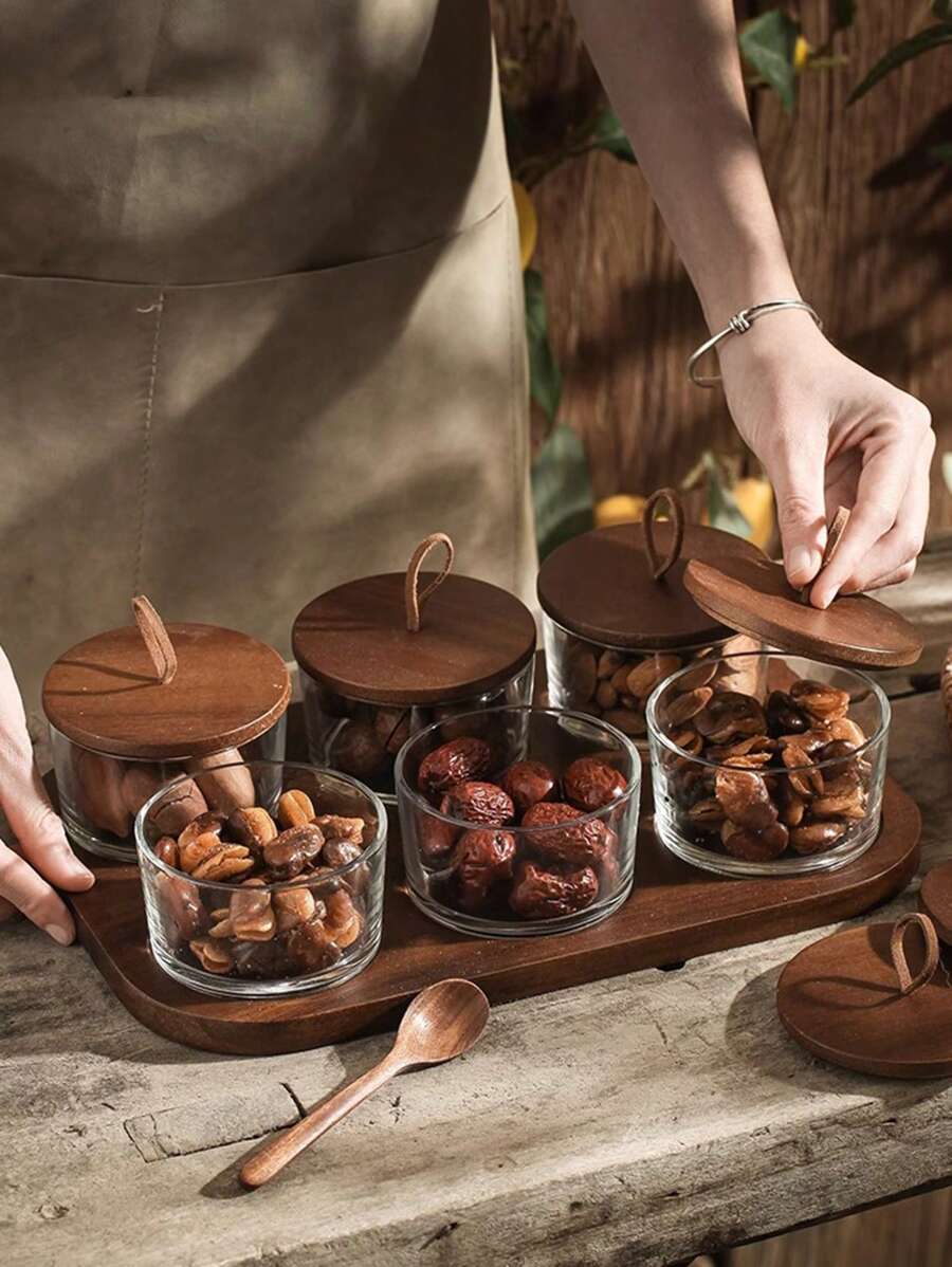1 set, boîte de rangement multifonctionnelle en bambou, convient pour les collations, les fruits, les noix et les bonbons - idéal pour la cuisine, le café, le bureau et l'organisation de la maison