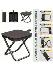 1 Pc Portable Folding Chair For Teenagers, Ferroalloy Frame, Folding Outdoor Picnic Camping Bench, Lightweight Travel Seat, Fishing Accessories, Carrying Bag Included