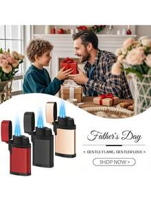 3 Stück / Packung Jet Flame Torch Lighters, winddicht Double Flame, Butangas Refillable Storm Lighter, Mini Metall Feuerzeug für Outdoor Camping BBQ Kithcen Kerze, Herd, Geschenk für Männer & Frauen ( Lieferung ohne Gasbutan) - WB356 - Übersicht 2