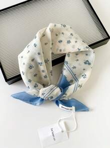1 Stück Damen Baumwoll- und Leinenstruktur Kleine Paniertuch/Taschentuch/Stirnband, Europa und USA Stil vielseitig einsetzbarer Blumen bedruckter Leinenschal/Halstuch/Taschentuch, Sommer Strand