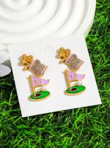 Set de 12 pares de pendientes de mujer con diseño de bolas deportivas con rhinestones, que incluyen baloncesto, aro de baloncesto, fútbol, pelota de golf, adecuados para usar en eventos deportivos diarios