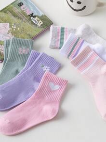 1/3/6/12/24 Pairs Classic Simple Colorful Striped Double Bar Kids Socks, Breathable Soft Invisible Socks, Comfortable Casual Mid-Calf Socks, Suitable For Daily Wear Or Holiday Gifts, Various Colors