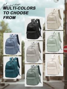 经典休闲背包/学院风背包，大容量女士笔记本电脑背包，轻便书包，男女通用，实用笔记本电脑背包，可装15.6英寸笔记本电脑 - 米色 - 查看 2