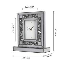 Luxury Mirrored Table Clock With Black Crushed Diamonds (13.2"X11.8") - Silent, Beveled Glass Desk Clock For Living Room, Bedroom, Office - màu đen - Xem 2