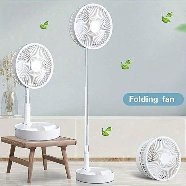Portable Fan Rechargeable, Pedestal Fan Foldaway Standing Fan Desk And Floor Fan Wireless With 7200Mah Battery Operated Standing Fan For Home Kitchen Outdoor Camping (White)