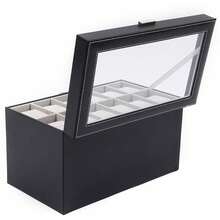 Hộp đựng đồng hồ 25 ngăn có nắp kính Hộp đựng đồ trang sức Hộp đựng kính râm Hộp đựng đồ lưu trữ khi quay lại trường học - màu đen - Xem 9