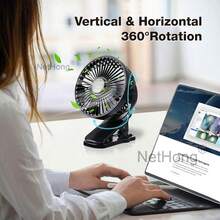 NetHong Clip On Desk Fan Portable USB Rechargeable 3 Speeds Mini Cooling Fan Table Fan Summer - Black - View 8
