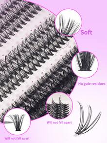 40D-100D Faux Mink Eyelashes, 456/432 Pieces/Cluster, 0.07mm D Curl, 10-14mm Mixed Natural Style 3D Russian Thick Individual Eyelash Extensions, Makeup Tools - D - 查看 6