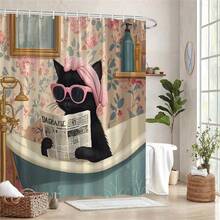 1 Pc Cute Cat Shower Curtain,Durable Polyester Fabric, Waterproof, Punch-Free And Easy To Install, Suitable For Home, Hotel, Vacation, Gift,Bathroom Curtains Shower Set With 12 Hooks,Fun Cartoon Animals Raining Colorful Funny Cute Pets Playing Water Art,Room Decor,Bathroom Decor