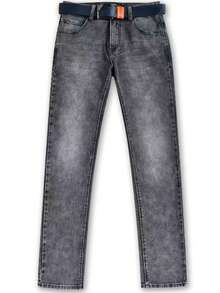 Herren Graue Straight-Leg Jeans - Gürtel inklusive - Slim Fit, Stretch, vielseitige Lässig Jeanshosen für junge Männer