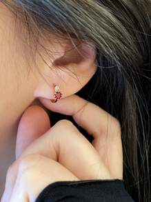 1 par de pendientes elegantes y retro de plata de ley 925 con circonita roja mini para atuendos de fiesta de mujeres