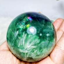 1 Piece Selected Natural Snowflake Fluorite Crystal Ball - Green Blue Purple Bohemian Style Round Living Culture, Unique Christmas And Mother's Day Gift, Collectible Crystal, Snowflake Decoration, Holiday Gift, Elegant Design, Handcrafted, Decorative Sphere, Polished Treatment, Spiritual Decoration - 8-9cm - 查看 13