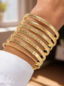 7pcs Middle Eastern Fashion Women's Classic Embossed Bangle Bracelets - 7pcs Open Bracelets - View 6
