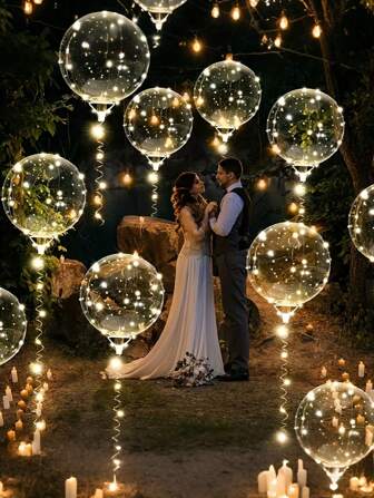12pcs(6sets)/6pcs(3sets)/2pcs(1set)-LED Balloon String Lights, Transparent Bobo Ball Design, Birthday, Wedding, Anniversary, Valentine's Day, Summer Beach Party Decoration, Indoor Party Decoration, Warm White