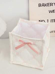 1 Cute Pink And Blue Three-Dimensional Bow Lace Storage Basket, Desktop Sundries Storage Basket, Lipstick Makeup Brush Skin Care Storage Basket, Desktop Decoration, Cosmetics Organizer, Portable Picnic Basket, Valentine's Day Gift, Bathroom Storage