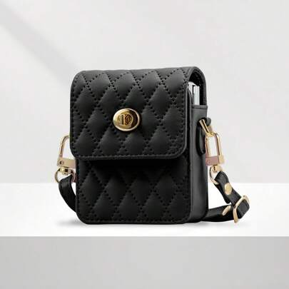 Fashionable Rhombus Faux Leather Crossbody Phone Bag With Detachable Strap And Security Clasp, Suitable For Samsung Z Flip 3/4/5/6/7