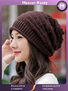 1 件冬季女士弹力针织帽带罗纹边缘休闲时尚头带护耳帽绒帽柔软舒适秋冬防风保暖 - 1pcs - 查看 4