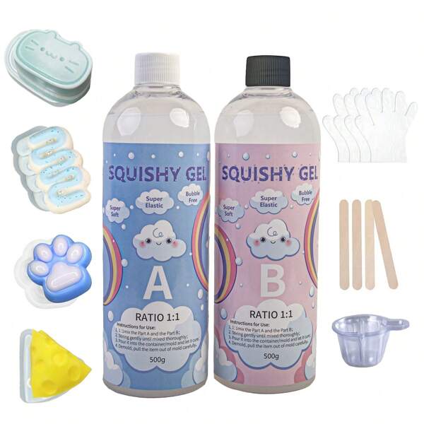 Kit de silicone liquide pour fabricant de Squishy, caoutchouc de silicone pour faire des Squishy, cadeau de décompression super doux DIY, pattes de chat personnalisées, caoutchouc de silicone super doux à prise rapide, kit tout-en-un à prise rapide pour le moulage anti-stress, cadeau de décompression, artisanat DIY pour passionnés 36oz