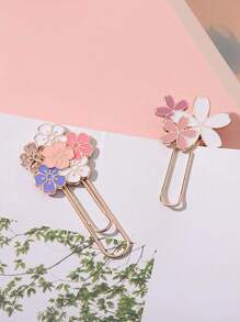 Marcapáginas metálico, Marcapáginas con clip de papel de flor de cerezo delicada, Útiles escolares, Duradero, Sin decoloración, Vuelta al colegio, Artículos de papelería