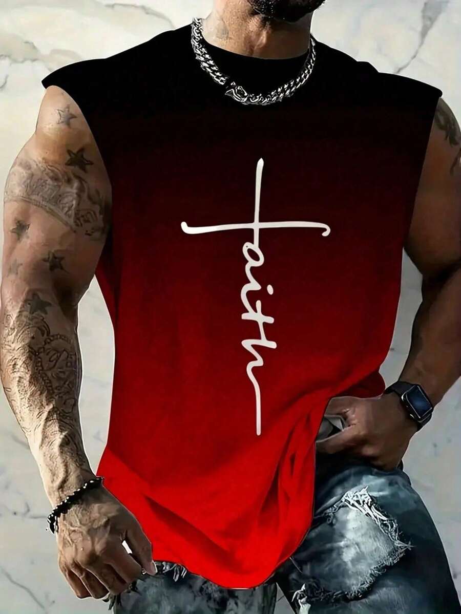 Camiseta de tirantes con estampado de letras y números para hombres talla grande, casual y adecuada para entrenamiento de verano, fitness y baloncesto - Multicolor - Ver 1