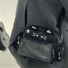 2025 New Niche Design Cute Mechanical Cat Backpack, Y2K Cool Millennium Hottie Black Gothic Messenger Crossbody Bag