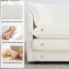 Modular Sectional Sofa, 111.5 Inch L Shaped Couch Set For Living Room, 3-Seater Comfy Cloud Couches With Movable Ottoman, DIY Combination, Chenille, Beige - 米色3人座+腳凳 - 查看 5