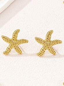 1 par de pendientes tipo mariposa minimalistas y asimétricos con diseño de estrella de mar estilo playa y océano para mujer, aptos para uso diario
