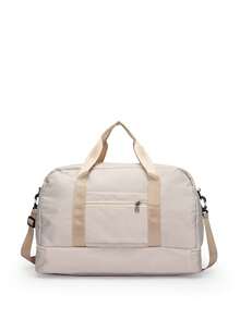 A Nylon Carry-On Travel Bag With Large Capacity, Featuring A Separate Shoe Compartment And Wet/Dry Separation Pouch For Storage. Unisex Design Suitable For Business Travel, Weekend Getaways, Overnight Stays, Gym Use, And School Return Trips. Bag For School School Accessories School Stuff - Beige - View 8