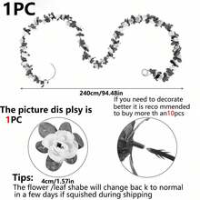 1/3件套人造花环，玫瑰藤蔓丝绸花叶，悬挂式玫瑰花环，适用于房间装饰、墙面背景、婚礼拱门、派对背景 - 酒紅色 - 查看 2