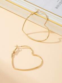 1 paire de boucles d'oreilles créoles en forme de cœur avec motif géométrique, convient pour le port quotidien des femmes
