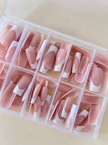 120 uñas postizas rectangulares minimalistas al estilo francés para realzar tu estilo, adecuadas para uñas postizas DIY para mujeres y niñas