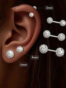 1 对 925 银双头超闪亮水钻球形耳钉，奢华螺丝后耳环，优雅百搭的耳环礼物 - 原子 - 查看 6