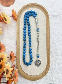 1 pieza Pulsera de cuentas de turquesa natural, 45 piezas Cuentas de piedra de turquesa rosario de oración musulmán, cultura de Oriente Medio