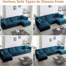 Modular Sectional Sofa, 146.5 Inch U Shaped Couch Set For Living Room, 4-Seater Comfy Cloud Couches With Two Movable Ottoman, DIY Combination, Chenille, Blue - màu xanh lam 4 chỗ ngồi + 2 đôn - Xem 6